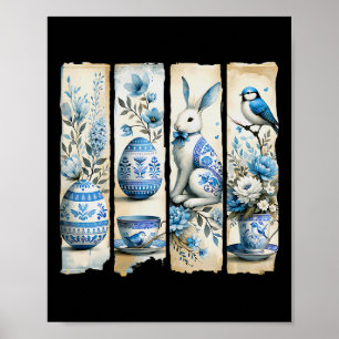 Affiche Joli Jay Bleu Oeufs De Lapin De Pâques Fleurs Sac