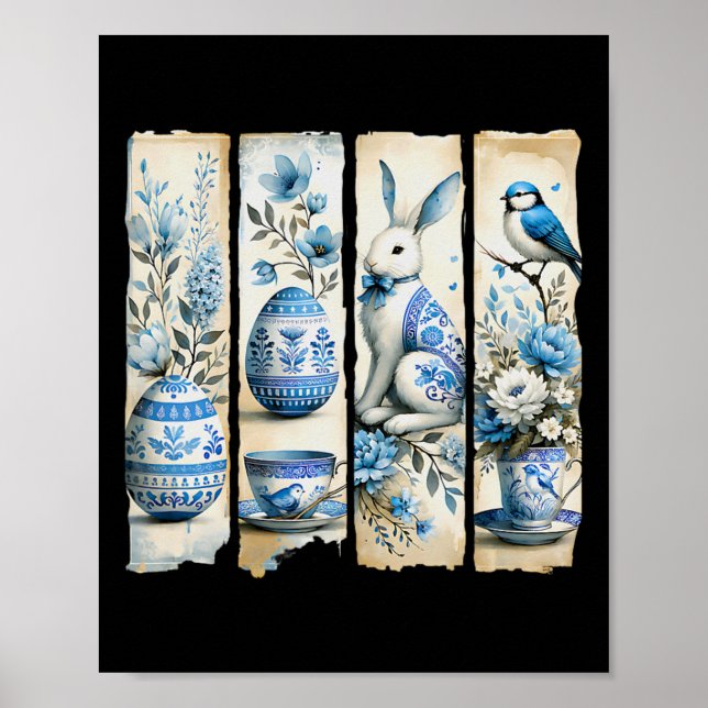 Affiche Joli Jay Bleu Oeufs De Lapin De Pâques Fleurs Sac  (Devant)
