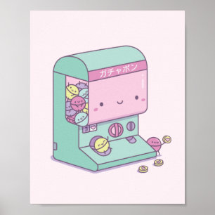 Affiche Joli jouet capsule Gachapon machine Japon Doodle
