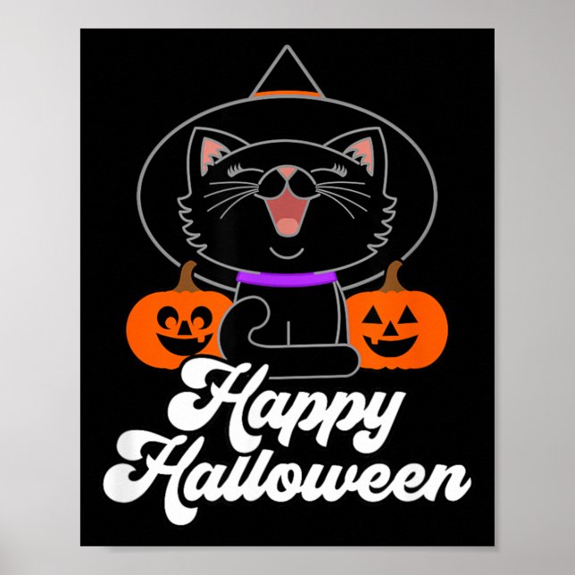 Affiche Joli Joyeux Halloween Chat Noir (Devant)