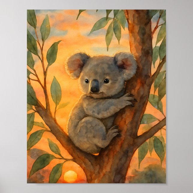 Affiche Joli koala aquarelle dans un eucalyptus  (Devant)