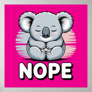 Affiche Joli koala endormi “Non” Dessin animé drôle