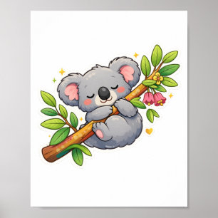 Affiche Joli koala endormi sur une branche d'eucalyptus Ka