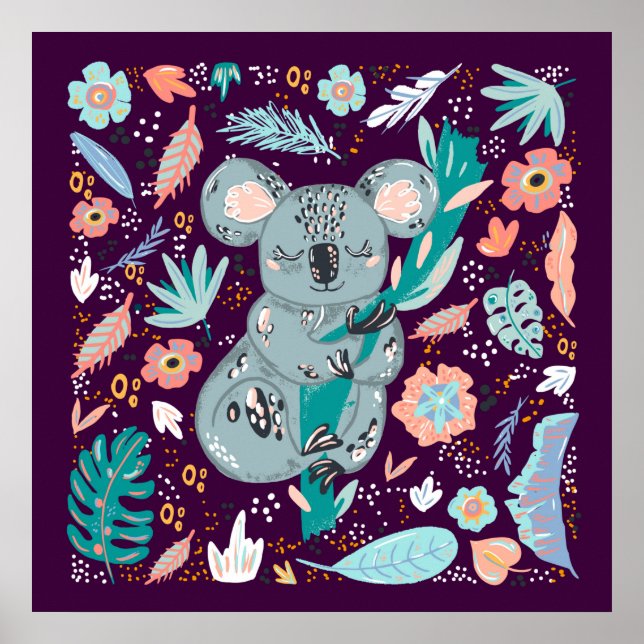 Affiche joli koala jungle ours amoureux des animaux (Devant)