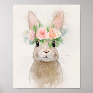 Affiche Joli lapin avec Portrait de Couronne Fleur