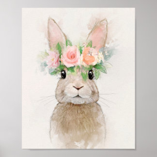Affiche Joli lapin avec Portrait de Couronne Fleur