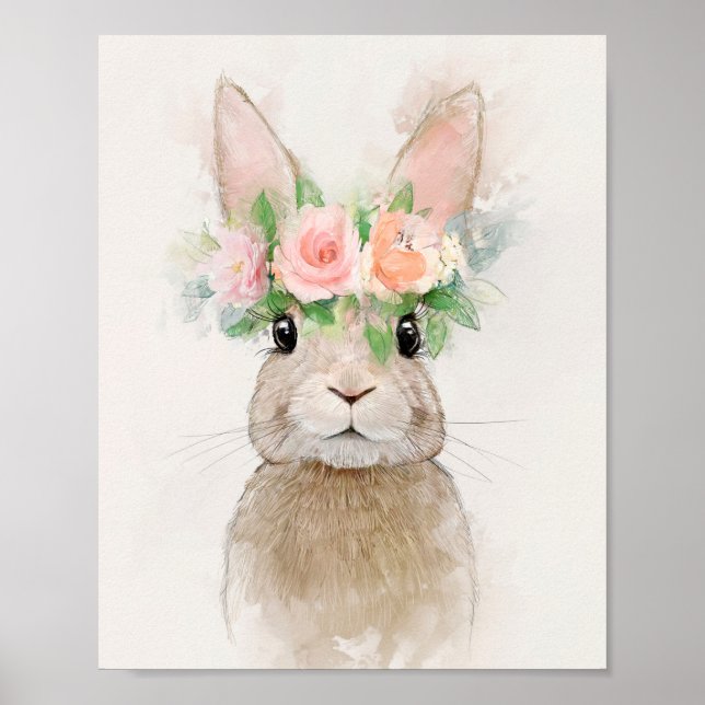 Affiche Joli lapin avec Portrait de Couronne Fleur (Devant)