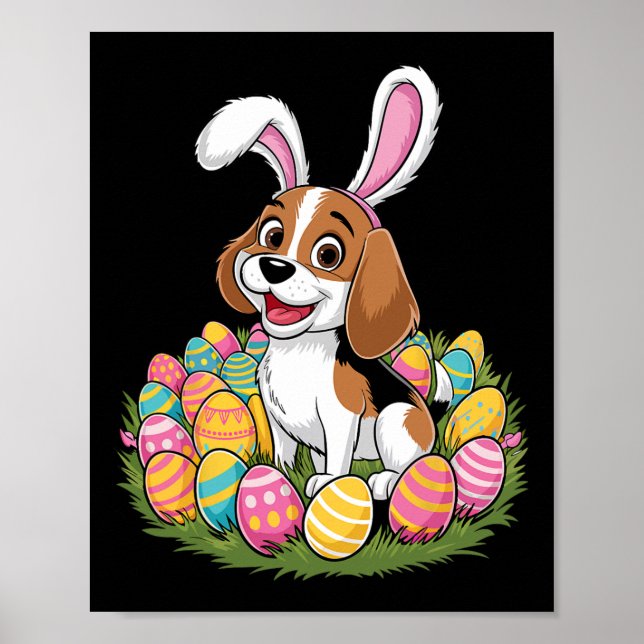 Affiche Joli lapin Beagle Oreilles de Pâques Chasse aux oe (Devant)