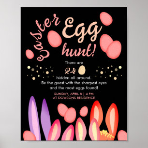 Affiche Joli Lapin Coloré Oreilles De Pâques Chasse Aux Oe
