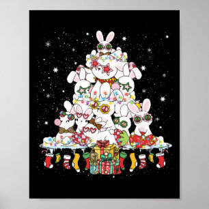 Affiche Joli lapin de Noël Arbre lapins blancs entouré