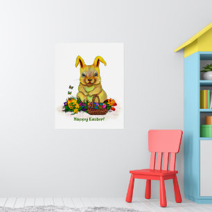 Affiche Joli lapin de Pâques avec oeufs et fleurs