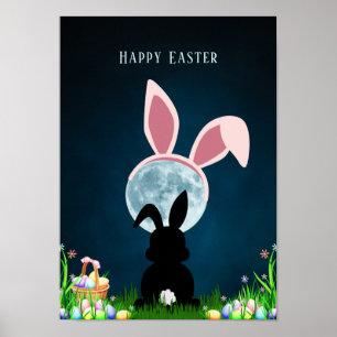 Affiche Joli lapin de Pâques et Pleine lune de Pâques heur