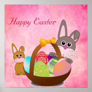 Affiche Joli lapin de Pâques rose