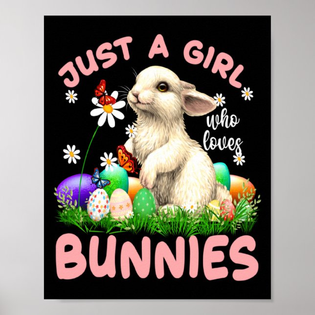 Affiche Joli Lapin Fleurs Papillon Lapin de Pâques (Devant)