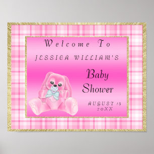 Affiche Joli Lapin Rose "Bienvenue"