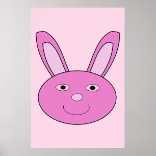Affiche Joli Lapin Rose Féminin Visage Printemps Pâques