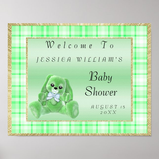 Affiche Joli Lapin Vert "Bienvenue" (Devant)