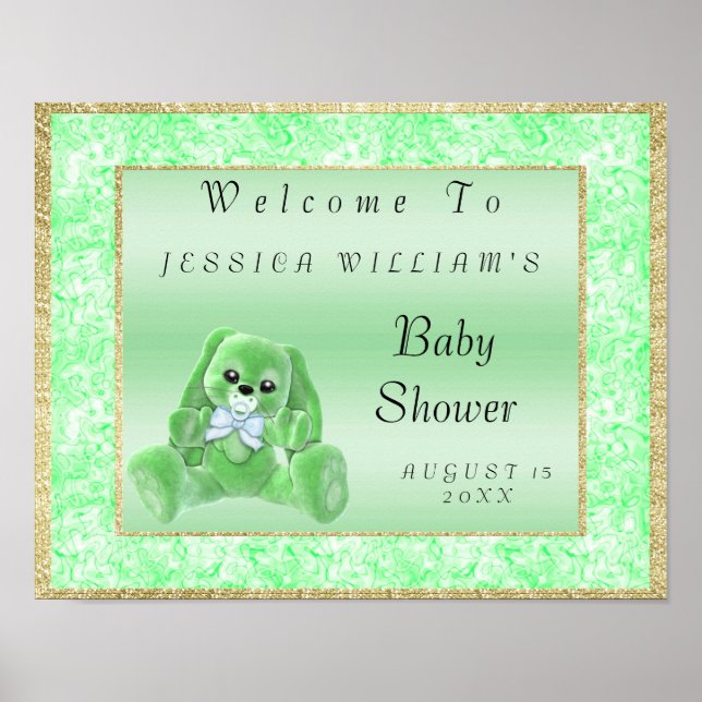 Affiche Joli Lapin Vert "Bienvenue" (Devant)