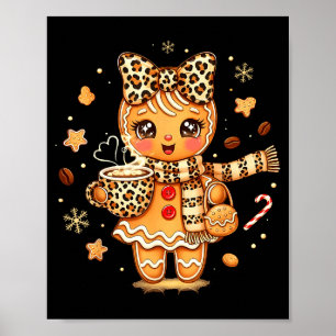 Affiche Joli léopard en pain d'épice Noël Xmas Fille Femme