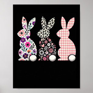 Affiche Joli Léopard Plaid Fleur Floral Joyeux Bunn de Pâq