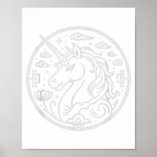 Affiche Joli licorne 2026 Année du cheval Fortune Cavalier