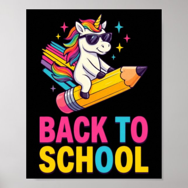 Affiche Joli licorne retour à l'école premier jour d'école (Devant)