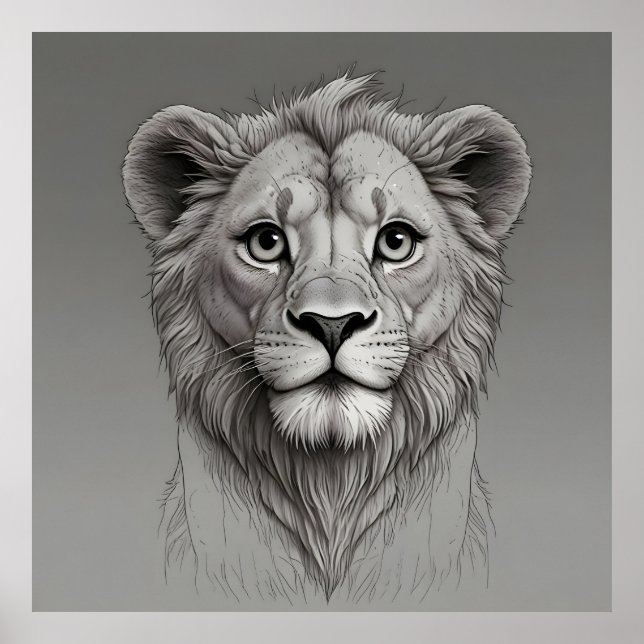 Affiche joli lion avec de grands yeux (Devant)