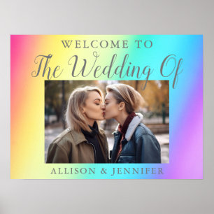 Affiche Joli Mariage arc-en-ciel Couple Photo Bienvenue