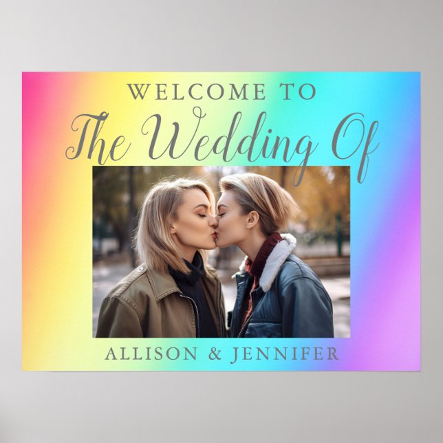 Affiche Joli Mariage arc-en-ciel Couple Photo Bienvenue (Devant)