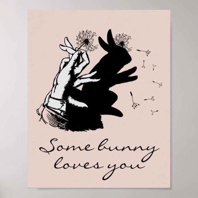 Affiche Joli Mignon Amour Lapin Pun Noir Pastel Peach  (Devant)