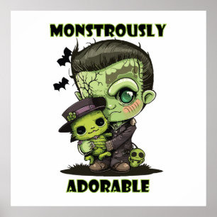 Affiche Joli monstre de Frankenstein avec peluche