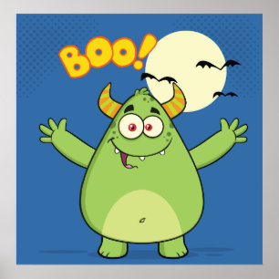 Affiche Joli Monstre Vert Halloween Boo
