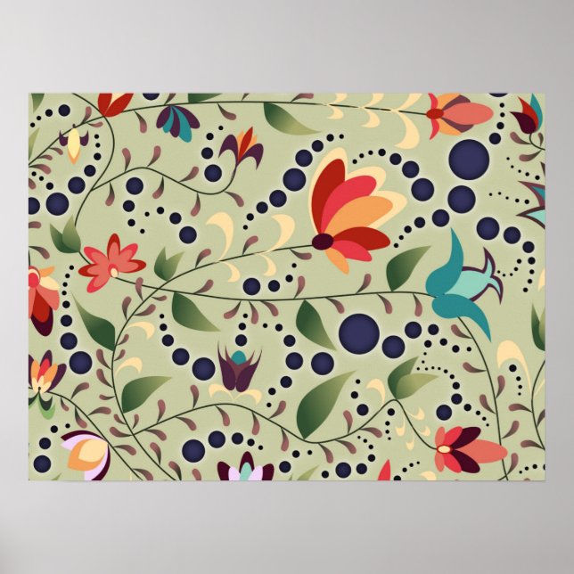 Affiche Joli Motif de fleurs Abstrait sur Sage Green (Devant)