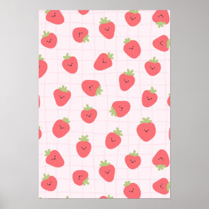 Affiche Joli motif de fraise – Fraise Kawaii