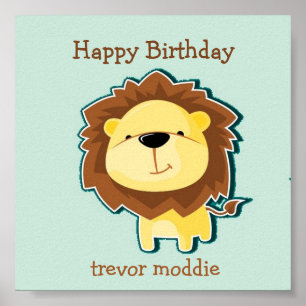 Affiche Joli motif de lion bleu pour anniversaire