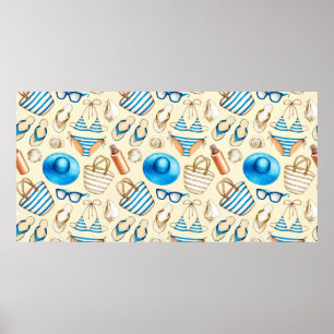 Affiche Joli motif d'été avec lunettes, bikini, umbrel