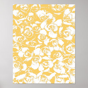 Affiche Joli Motif d'illustration florale en Jaune