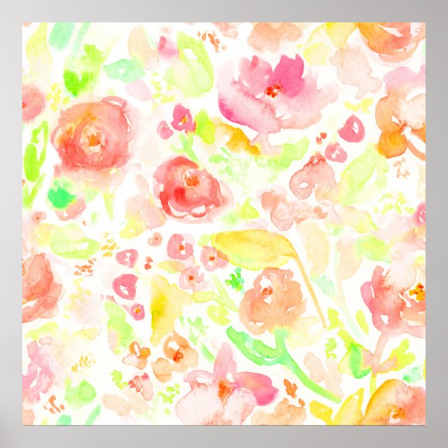 Affiche Joli motif floral aquarelle coloré (Devant)