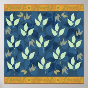 Affiche Joli Motif vert et bleu feuilles