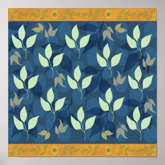 Affiche Joli Motif vert et bleu feuilles (Devant)