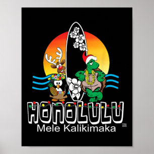 Affiche Joli Noël de surf de l'île d'Honolulu Oahu Hawaï