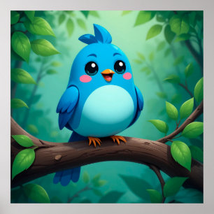 Affiche Joli oiseau bleu de dessin animé