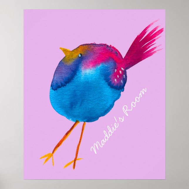 Affiche Joli oiseau rose et bleu (Devant)