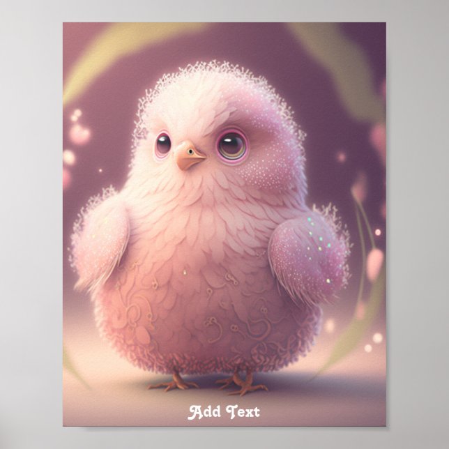 Affiche Joli Oiseau Rose Fluffy Douce Murale Personnalisée (Devant)