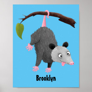 Affiche Joli opossum accroché à la branche dessin animé