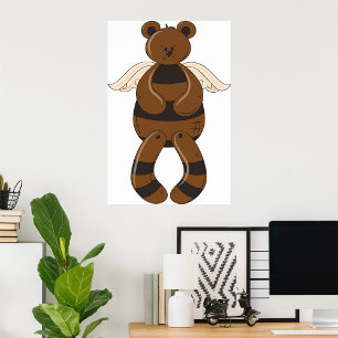 Affiche Joli Ours en Peluche Brun avec des Ailes d'Ange