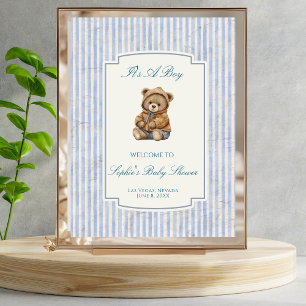 Affiche Joli ours en peluche, panneau de bienvenue rayures