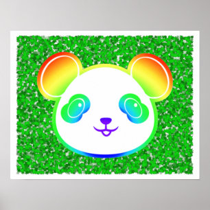 Affiche Joli Ours Panda Arc-en-Ciel sur Fond de Feuillage