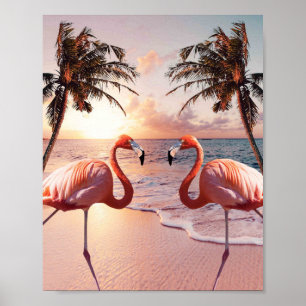 Affiche Joli Palmier Flamant rose Coloré