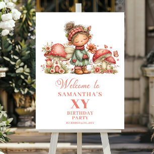Affiche Joli panneau de bienvenue d'anniversaire floral de